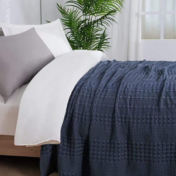 Bedding Luxury Cotton Waffle Weave Blanket Queen Navy Poshmark